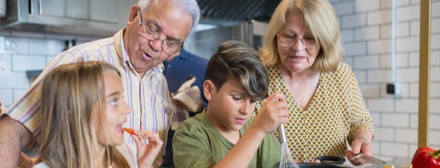 grandparents and grandchildren cooking